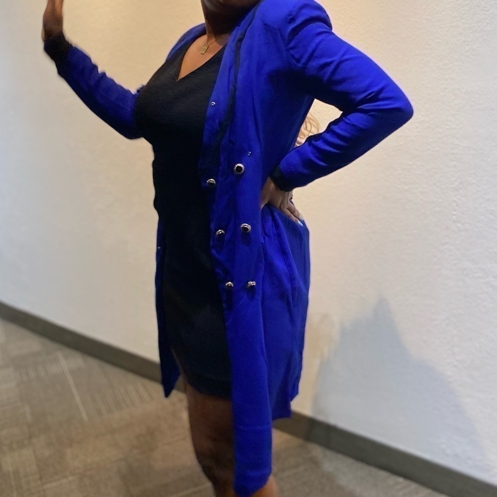 Ultra Dress Royal Blue Blazer Dress with Black and Gold Buttons